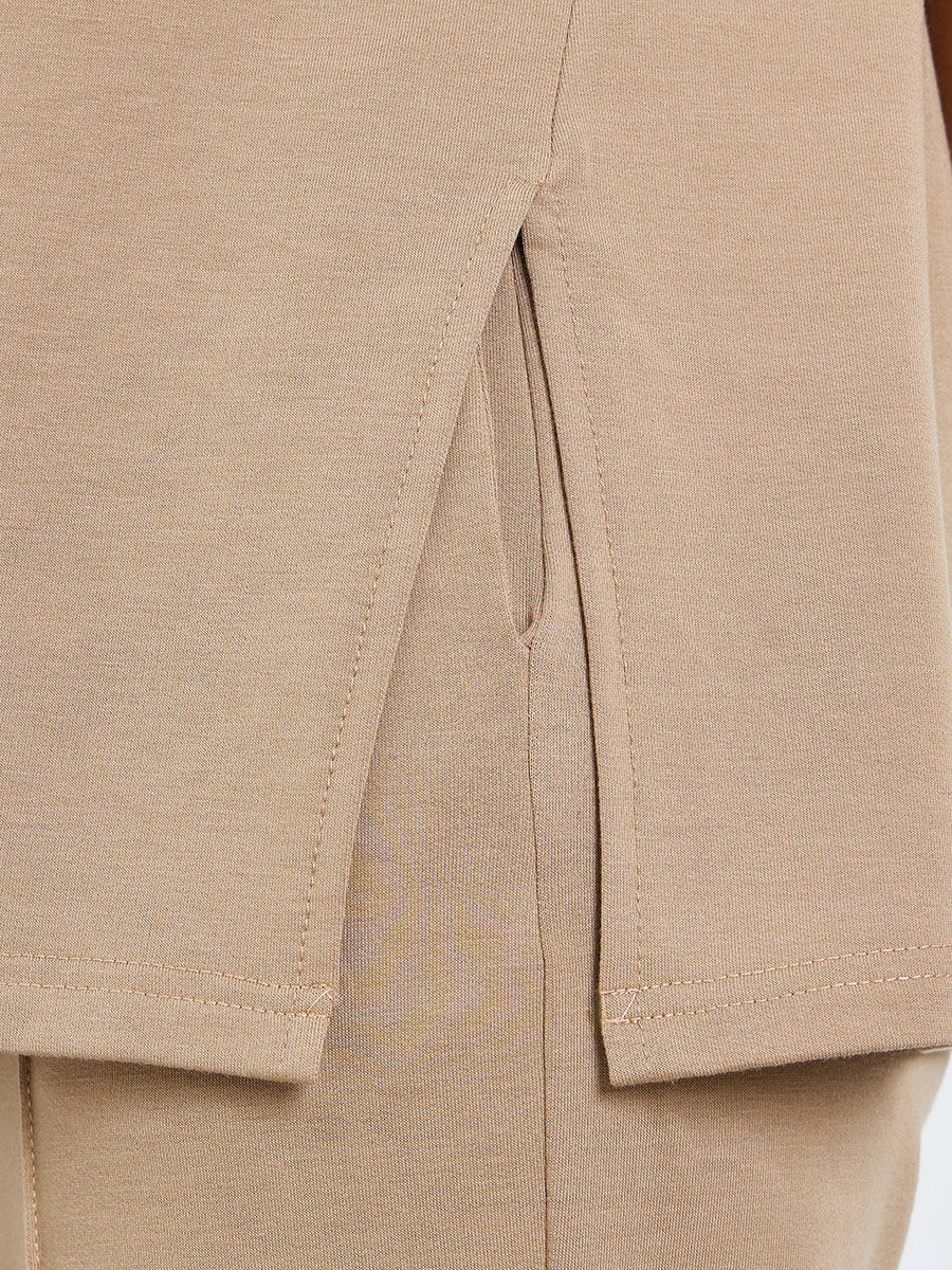 Beige Oversized Terry T-Shirt with Side Slits