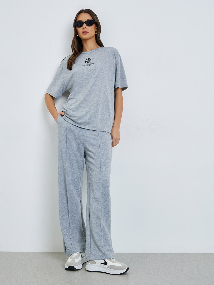 Grey Graphic Print Oversized T-Shirt