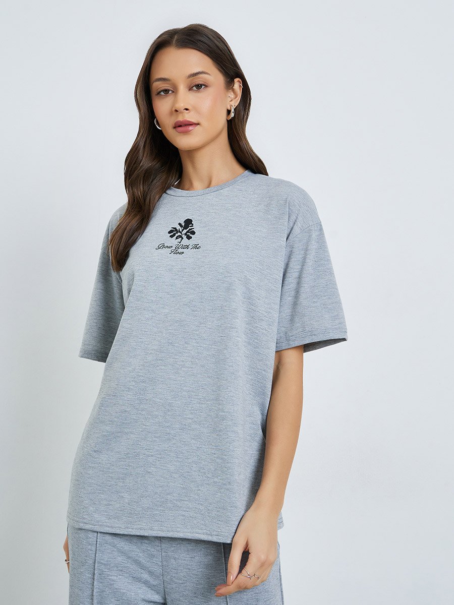 Grey Graphic Print Oversized T-Shirt
