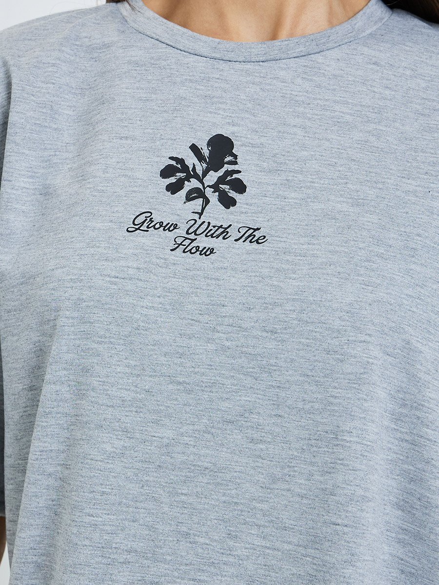 Grey Graphic Print Oversized T-Shirt