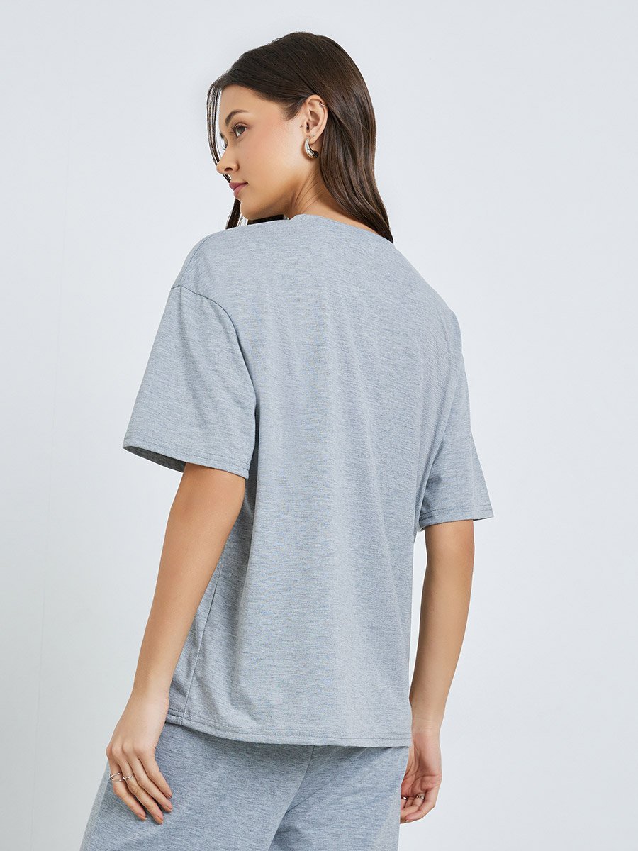 Grey Graphic Print Oversized T-Shirt