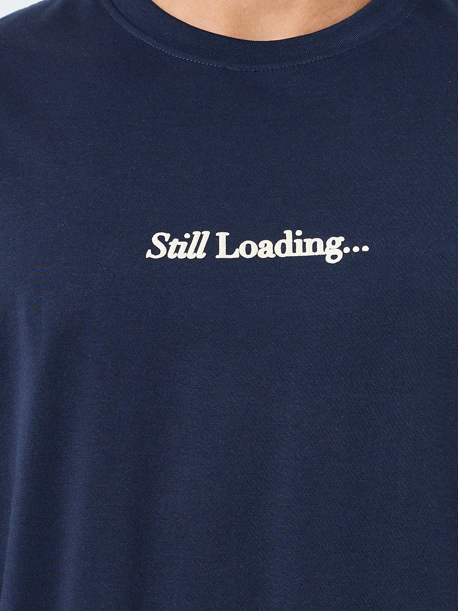 Men Navy Blue Graphic Print Oversized T-Shirt