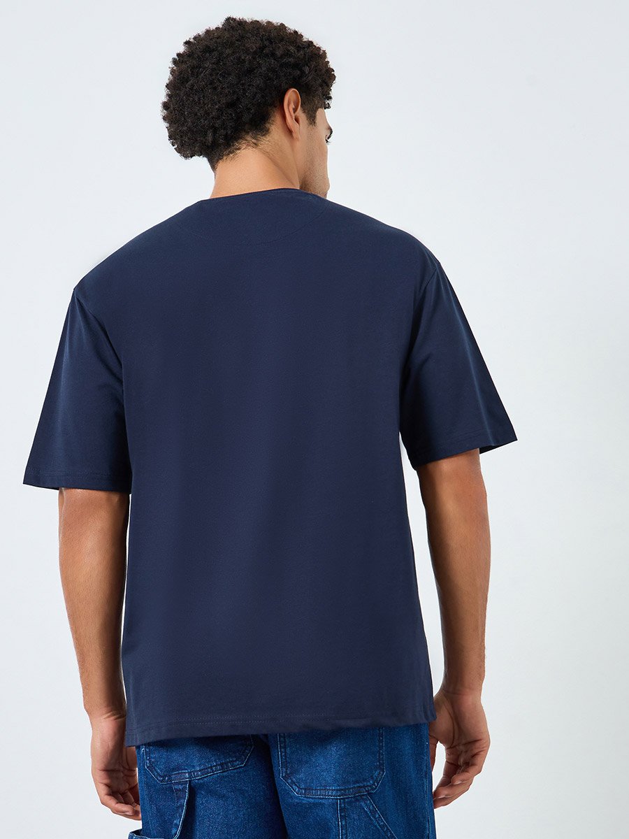 Men Navy Blue Graphic Print Oversized T-Shirt