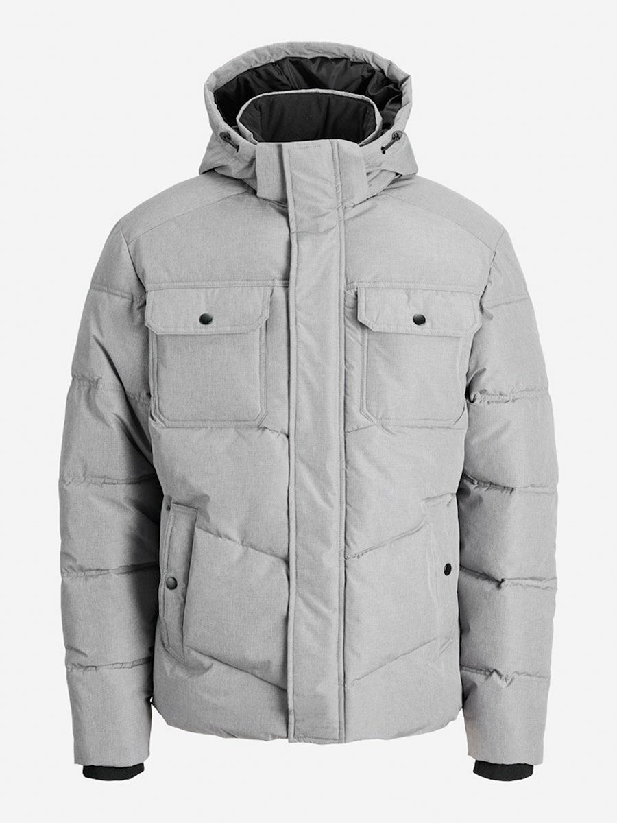Grey Zip-Up Hooded Puffer Jacket