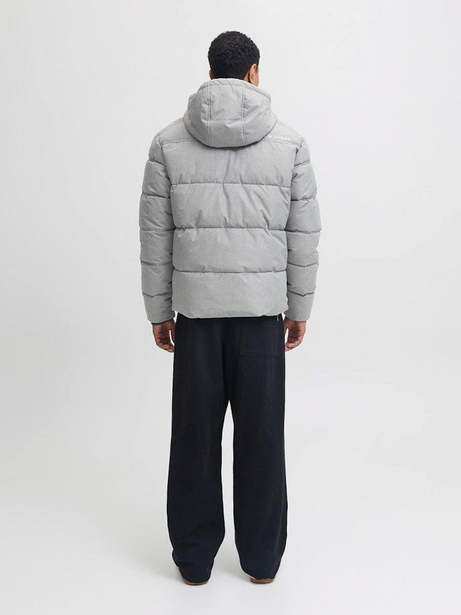 Grey Zip-Up Hooded Puffer Jacket