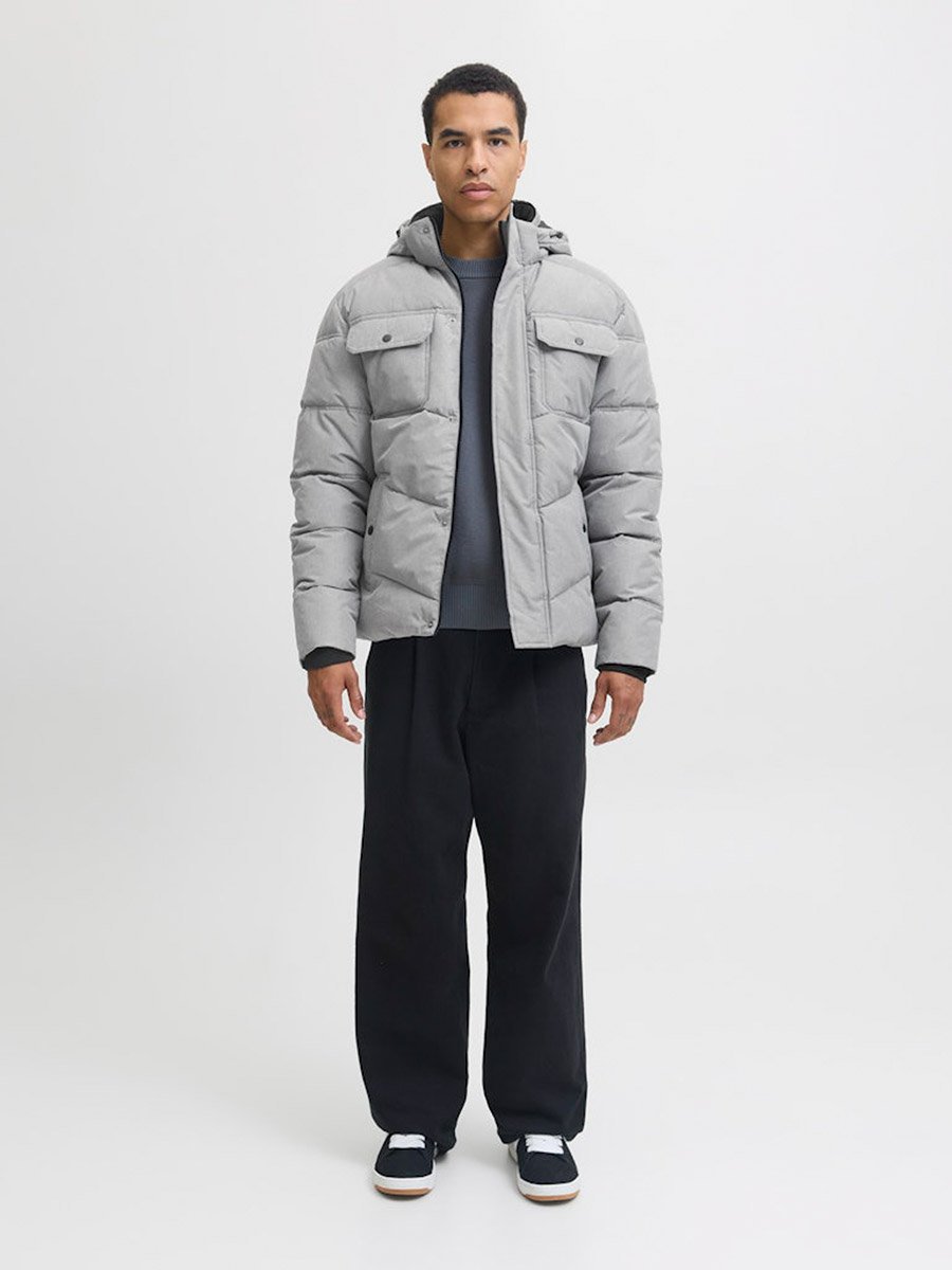 Grey Zip-Up Hooded Puffer Jacket