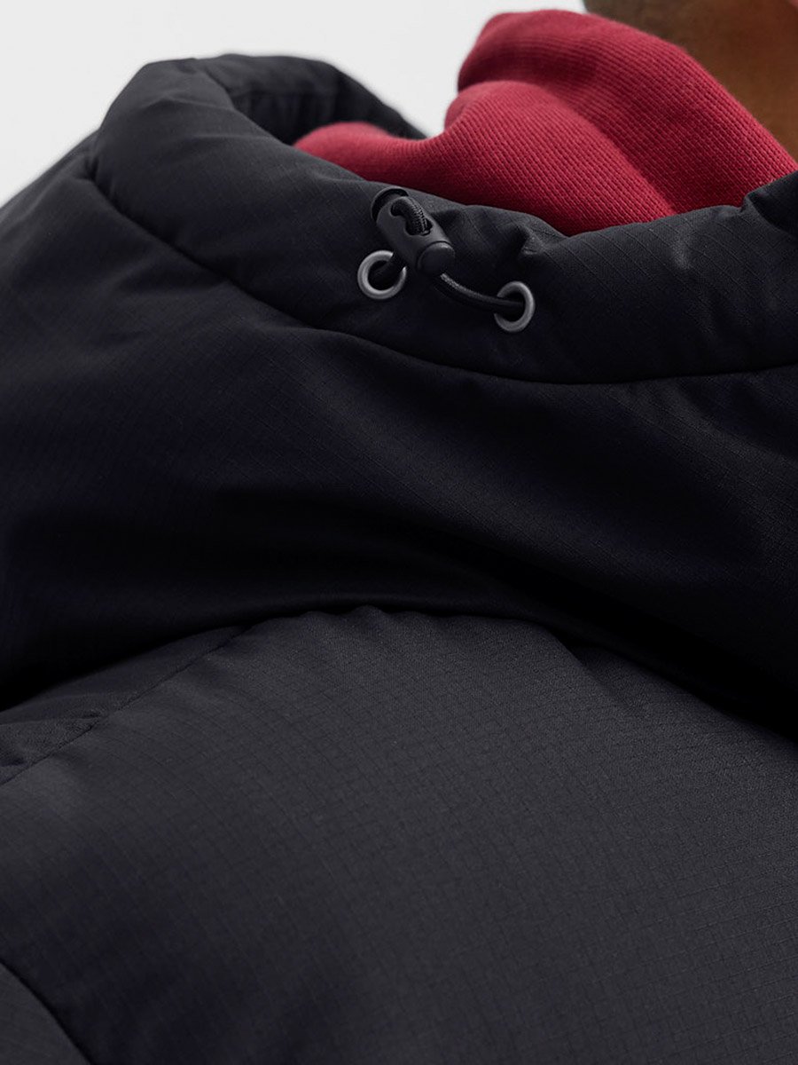 Navy Blue Zip-Up Puffer Jacket with Hood