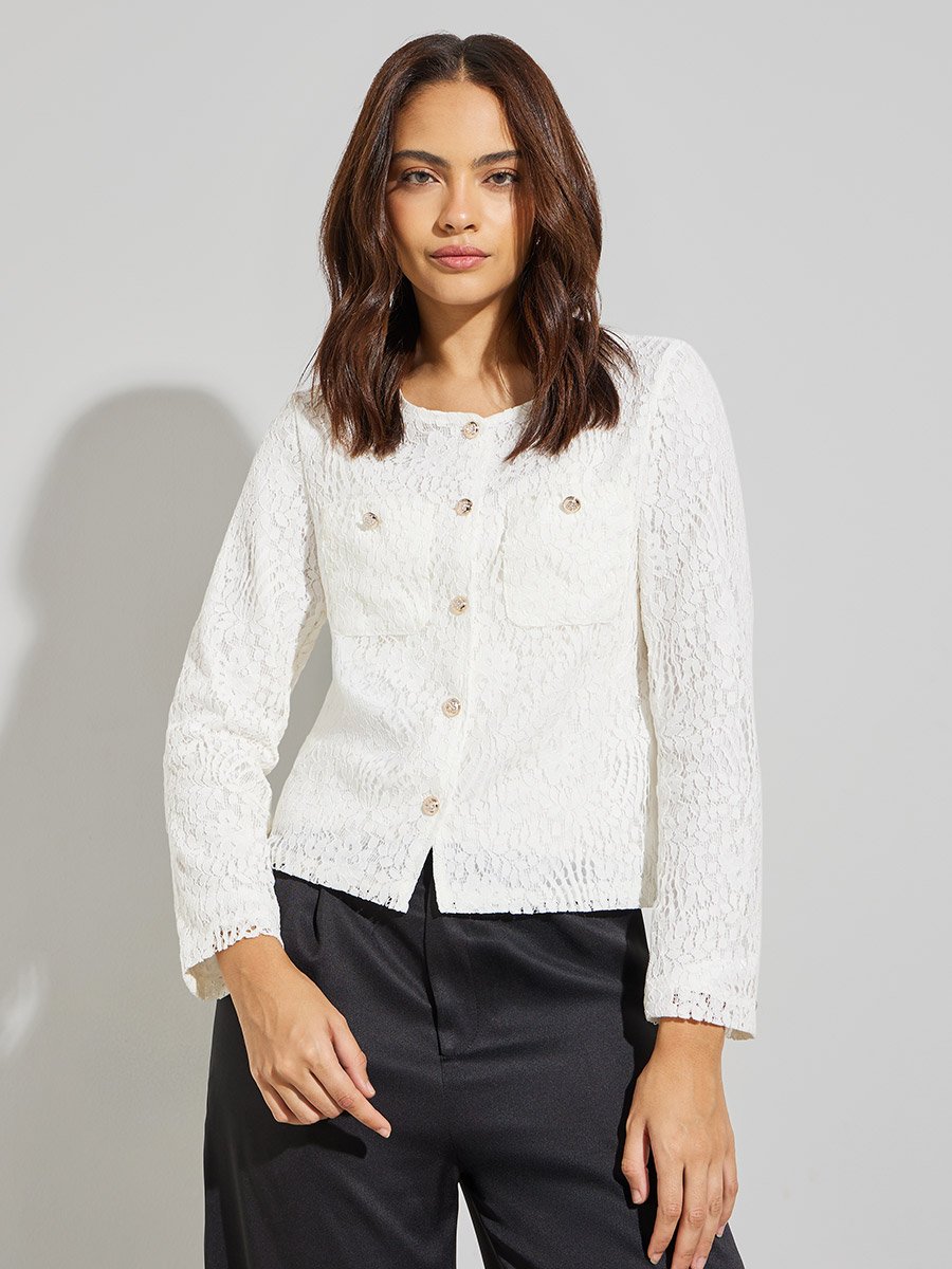 Women Regular Fit Lace Overlay Jacket