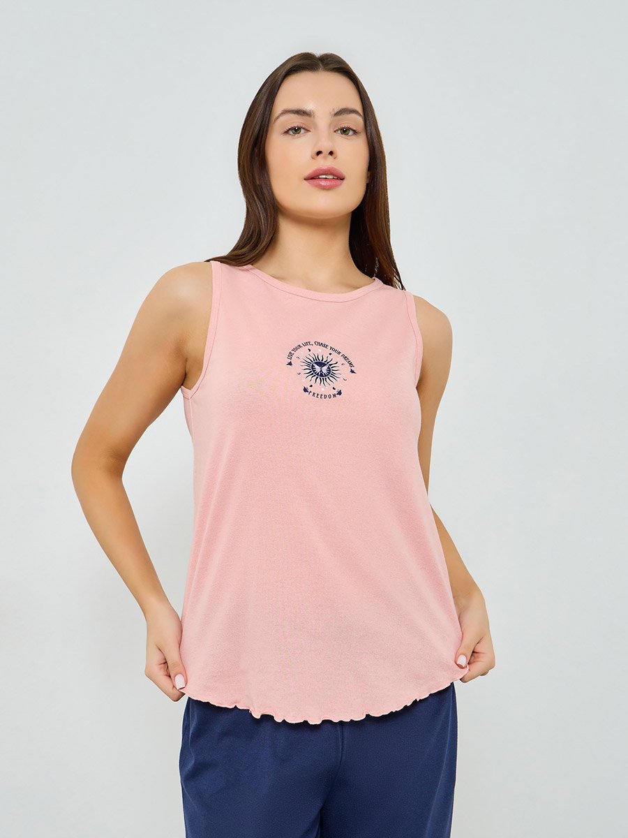 Freedom Print Vest and Solid Cuff Pyjama Set