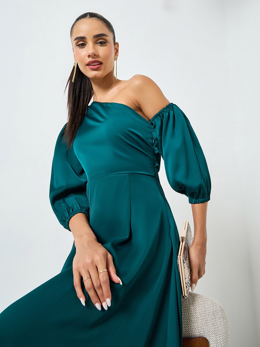 chinese dress ladies Elain Satin Off Shoulder Midi Dress