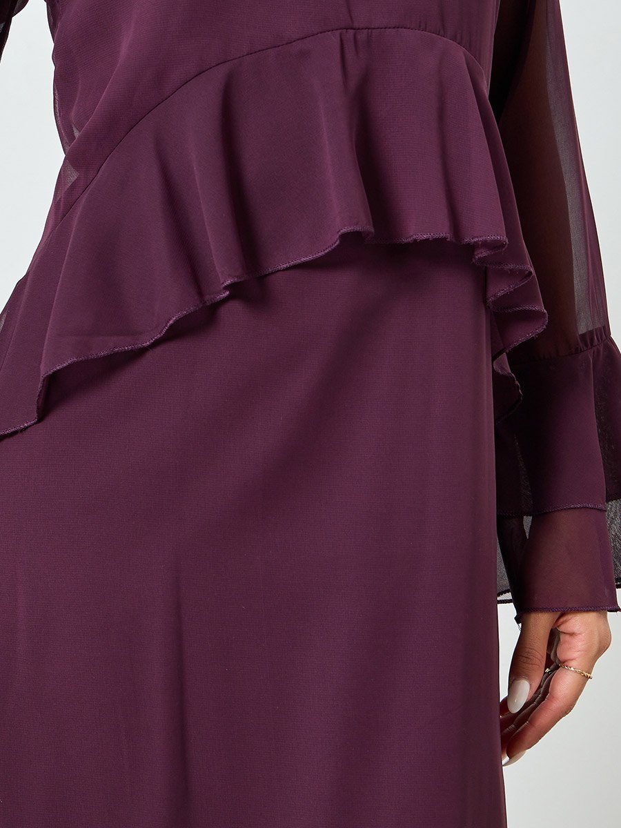 Purple Bell Sleeve Ruffled Detail Midi Dress For Women at Kuwait | Styli Purple Bell Sleeve Ruffled Detail Midi Dress For Women at Kuwait | Styli