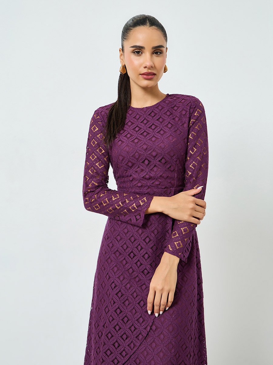 chinese dress ladies Isabel Purple Floral Lace Pleated Midi Dress – Relvoux Womenswear
