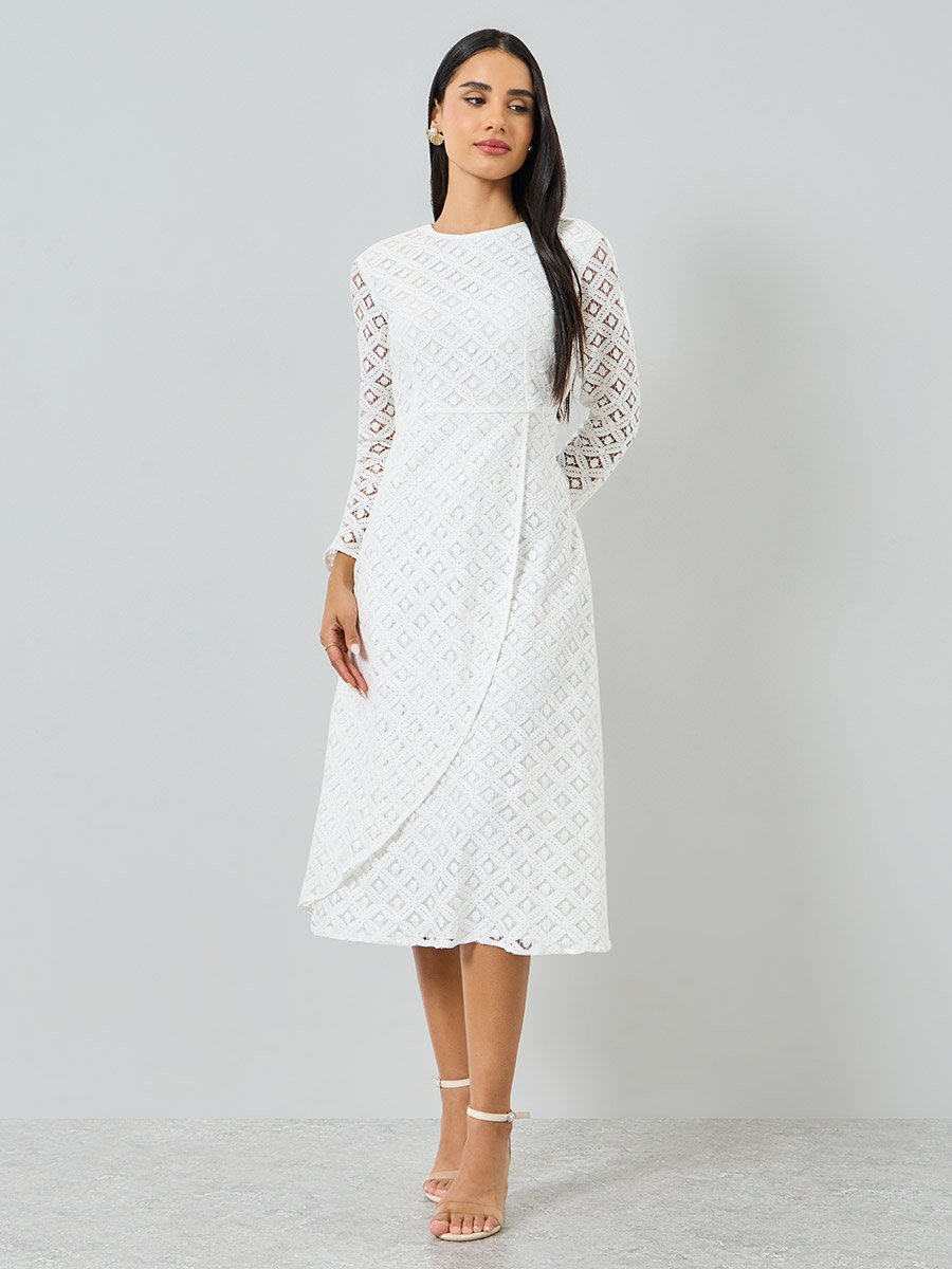 knee length dresses for ladies All Over Lace Short Sleeves Midi Dress  Endless Rose