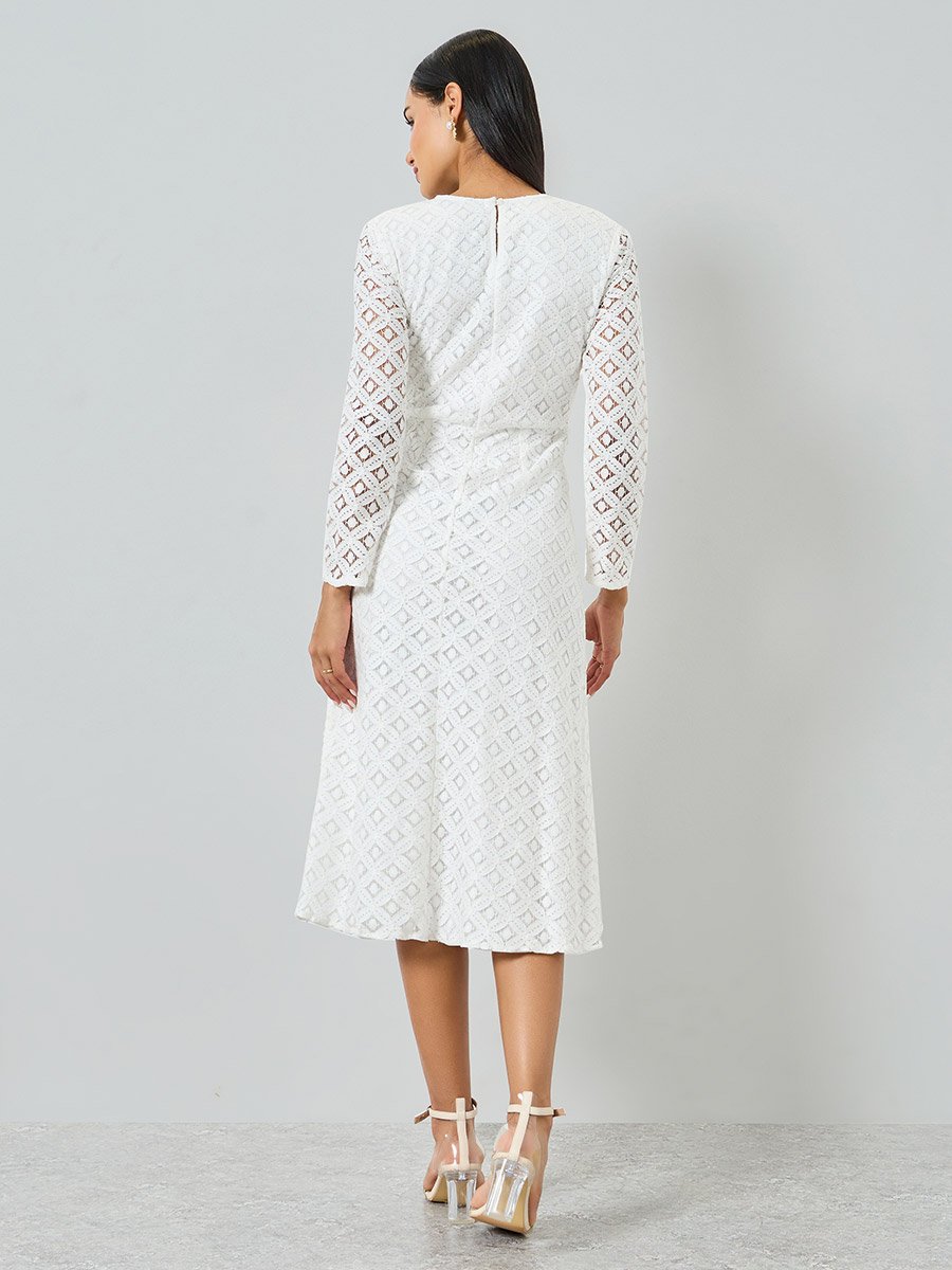 chinese dress ladies Elegant All-over Lace Midi Wedding Dress with Half Sleeves – Rosymae