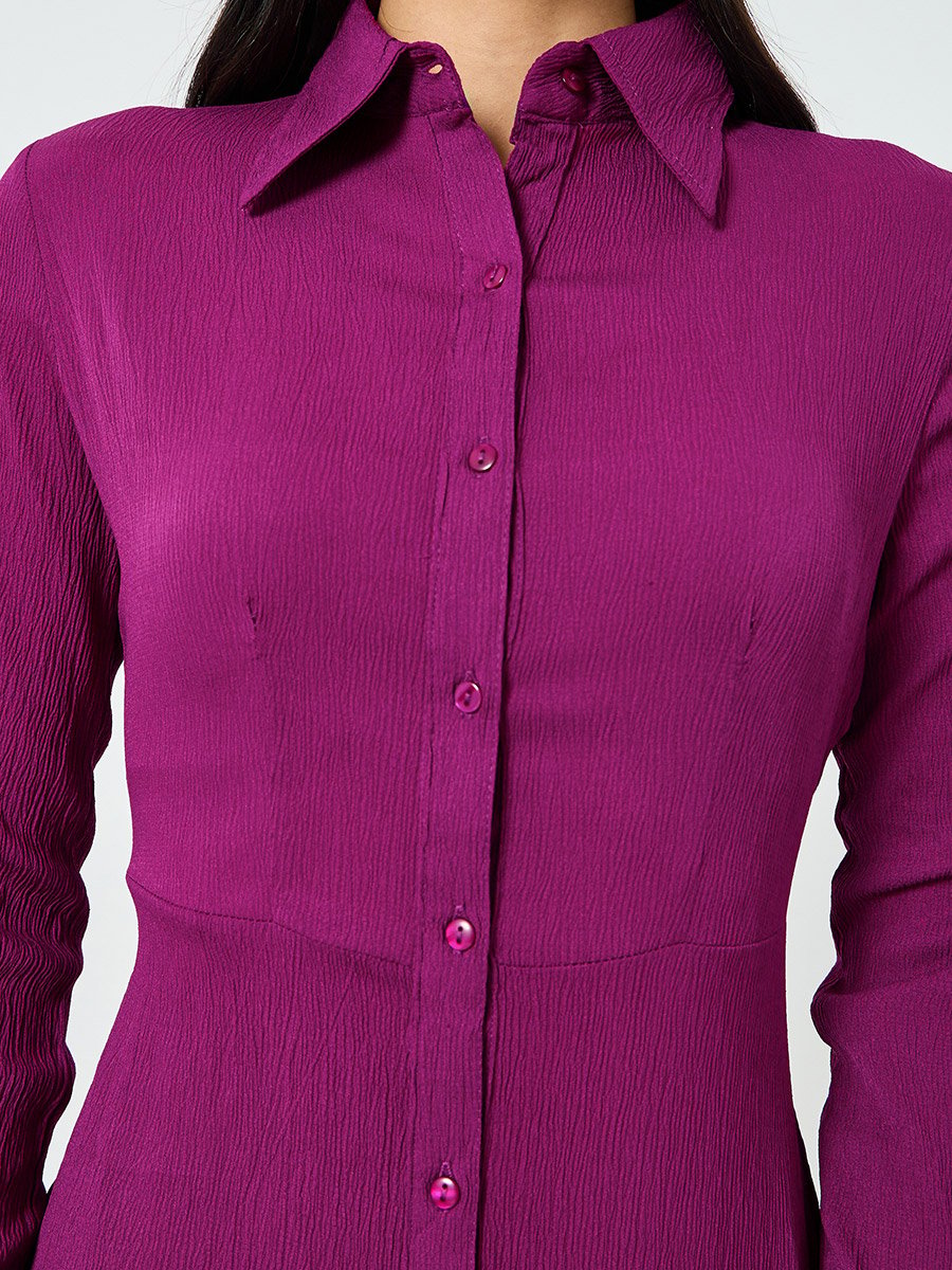 Purple Buttoned Ruffled Tiered Hem Maxi Dress