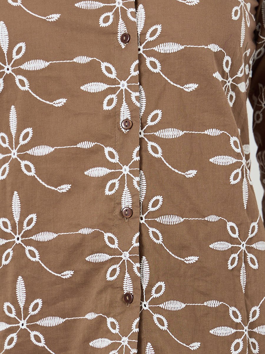 Brown Embroidered Shirt and Trousers Co-Ords