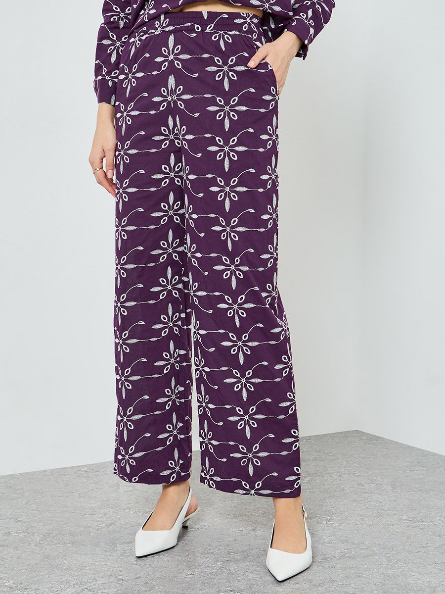 Purple Embroidered Shirt and Trousers Co-Ords