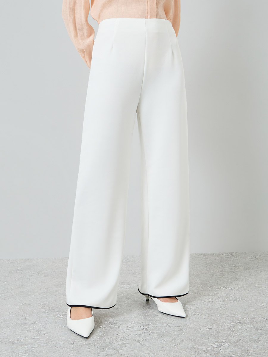 Women White Wide Leg Trousers