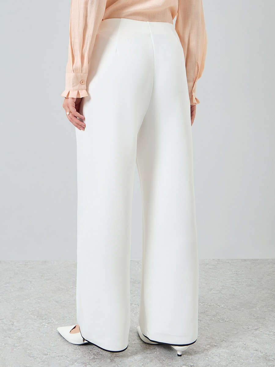 Women White Wide Leg Trousers