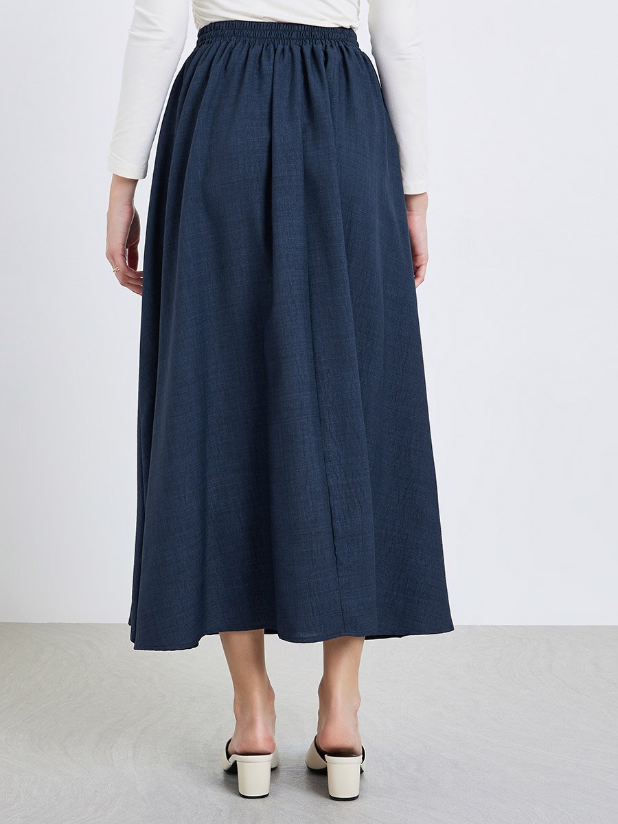 Dark Blue Textured A-Line Maxi Skirt