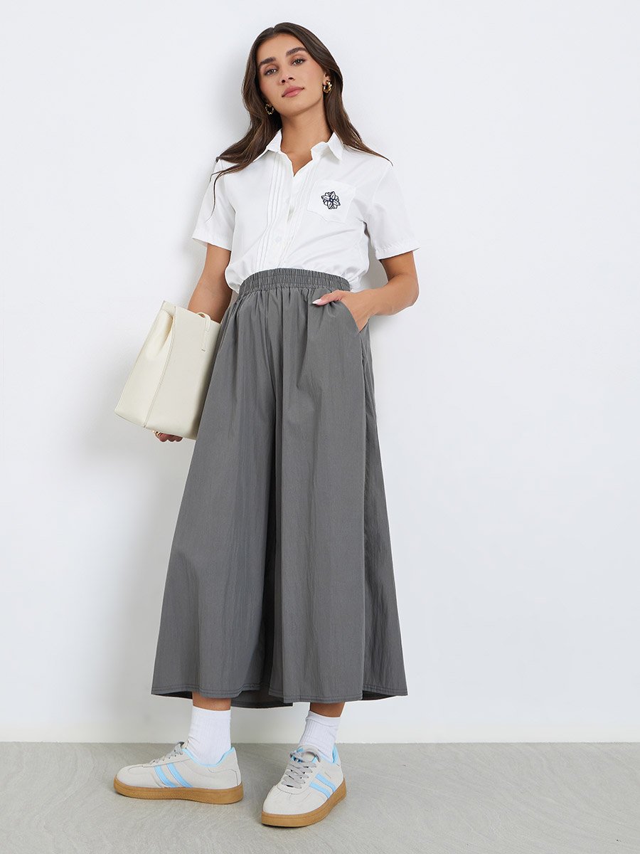 Women Grey Wide Leg Trousers