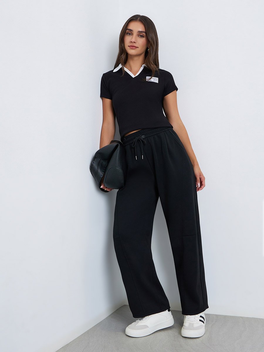 Women Black High-Rise Relaxed Fit Joggers