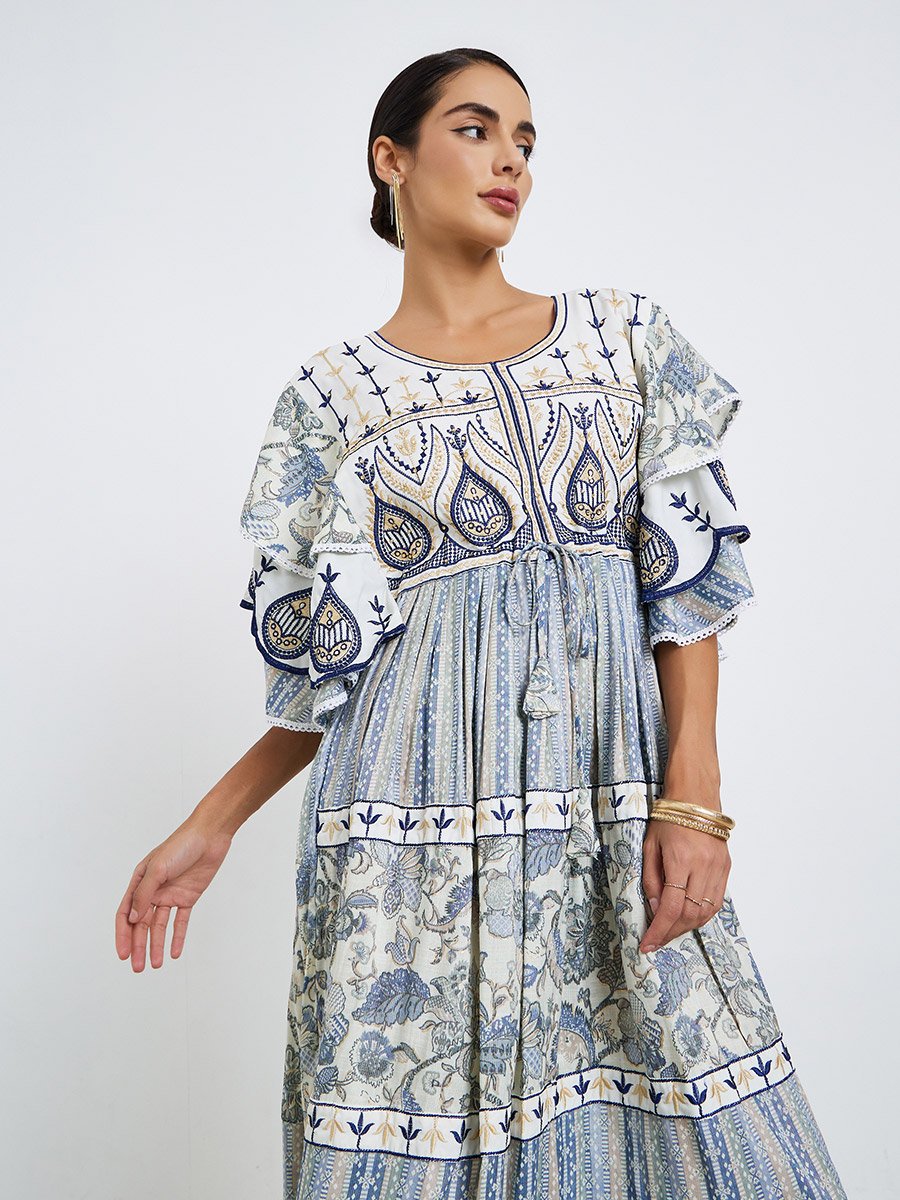 Embroidered A-Line Jellabiya with Drawstring