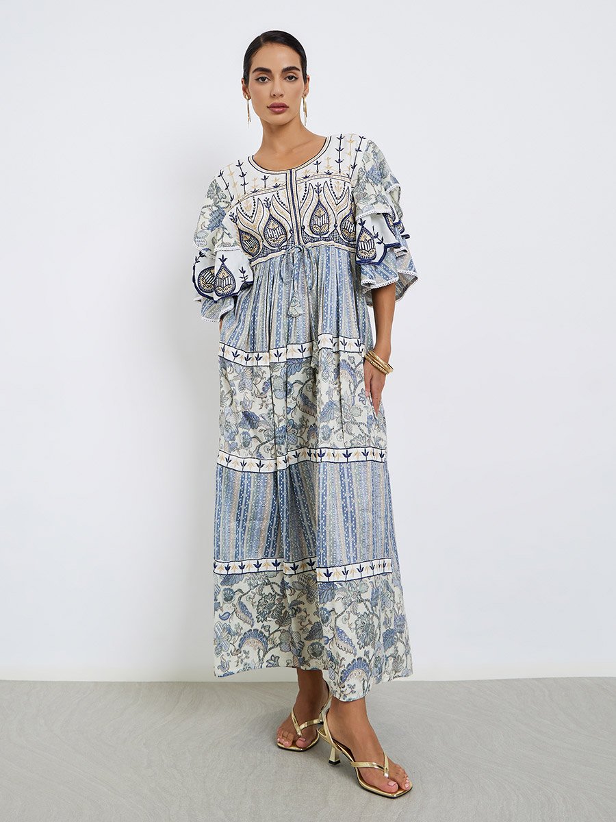Embroidered A-Line Jellabiya with Drawstring