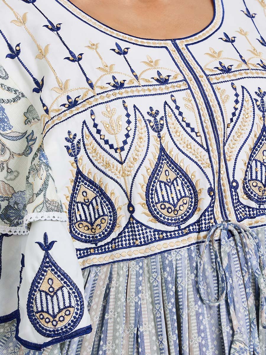 Embroidered A-Line Jellabiya with Drawstring