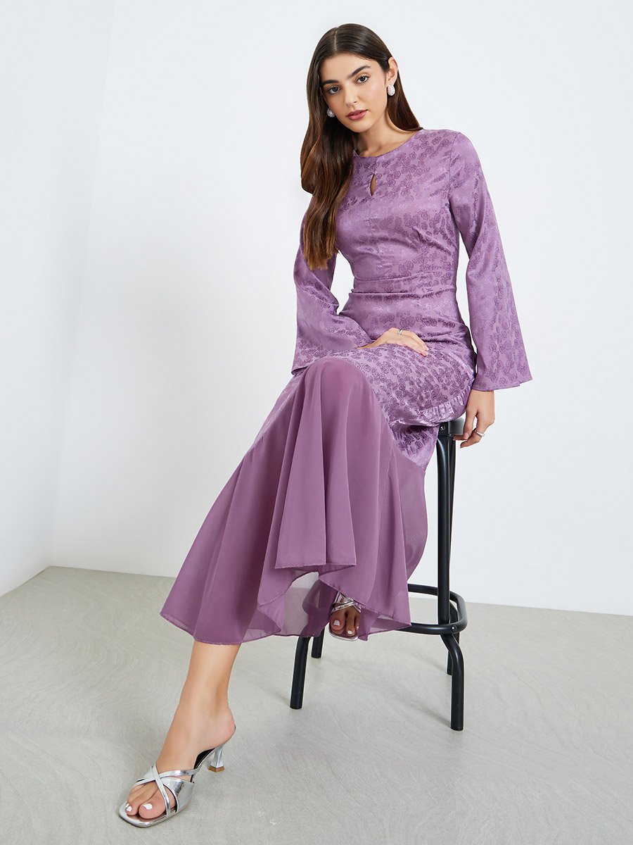 Women Purple Long Sleeves A-Line Maxi Dress For Women at Kuwait | Styli