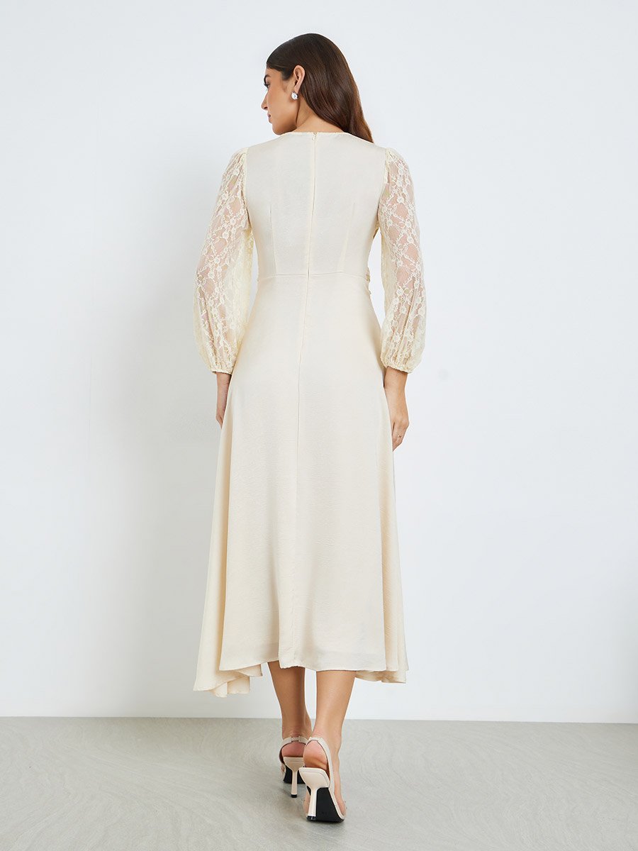 knee length dresses for ladies LA LUNE ASYMMETRICAL LONG SLEEVE MINI DRESS | CREAM | DRESSES main image 0