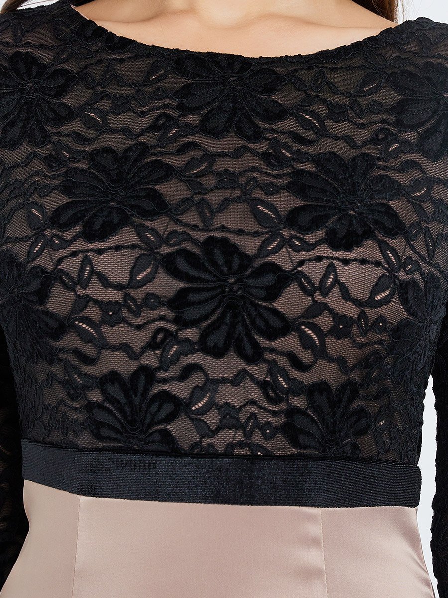 Women Satin Lace 3/4 Sleeves A-Line Maxi Dress