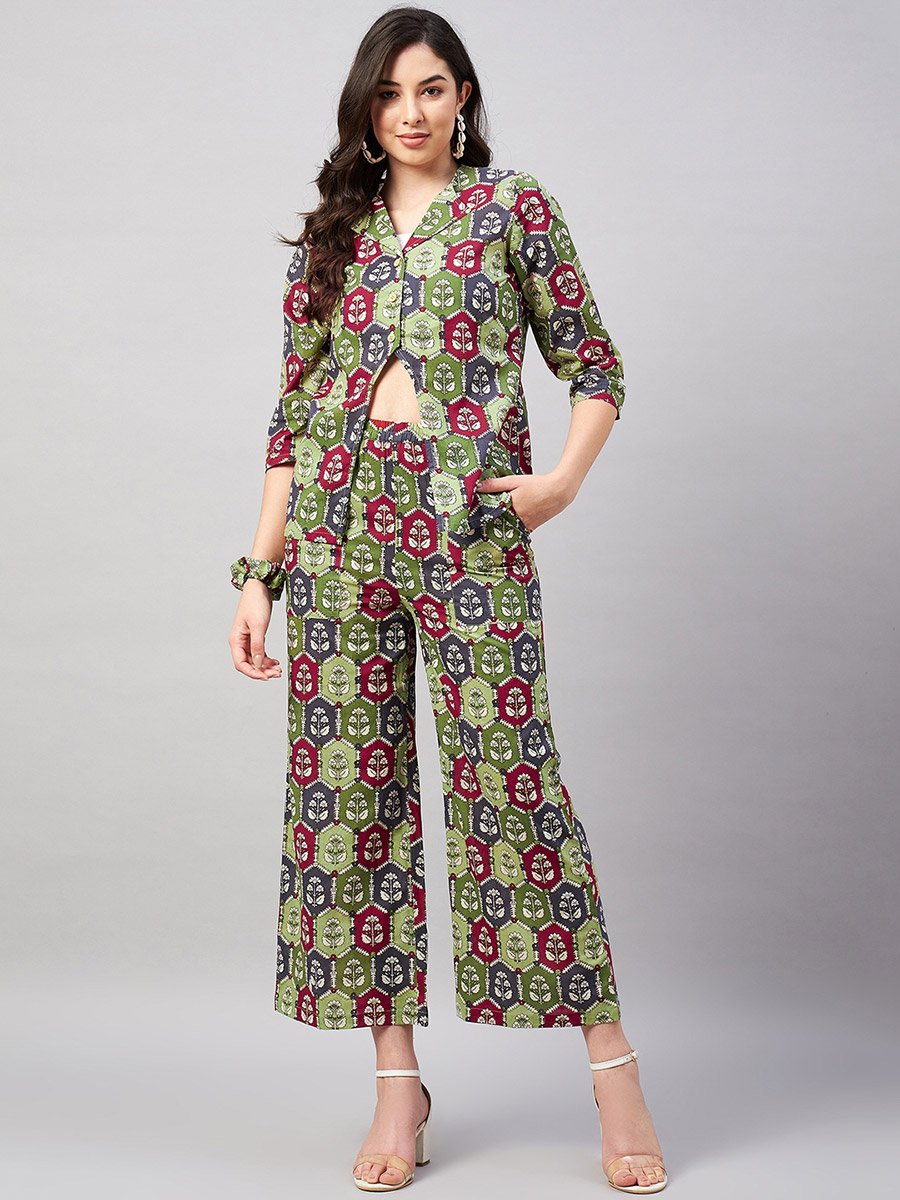Women Waist Cut-Out Shirt, Scrunchie and Pants Co-ords