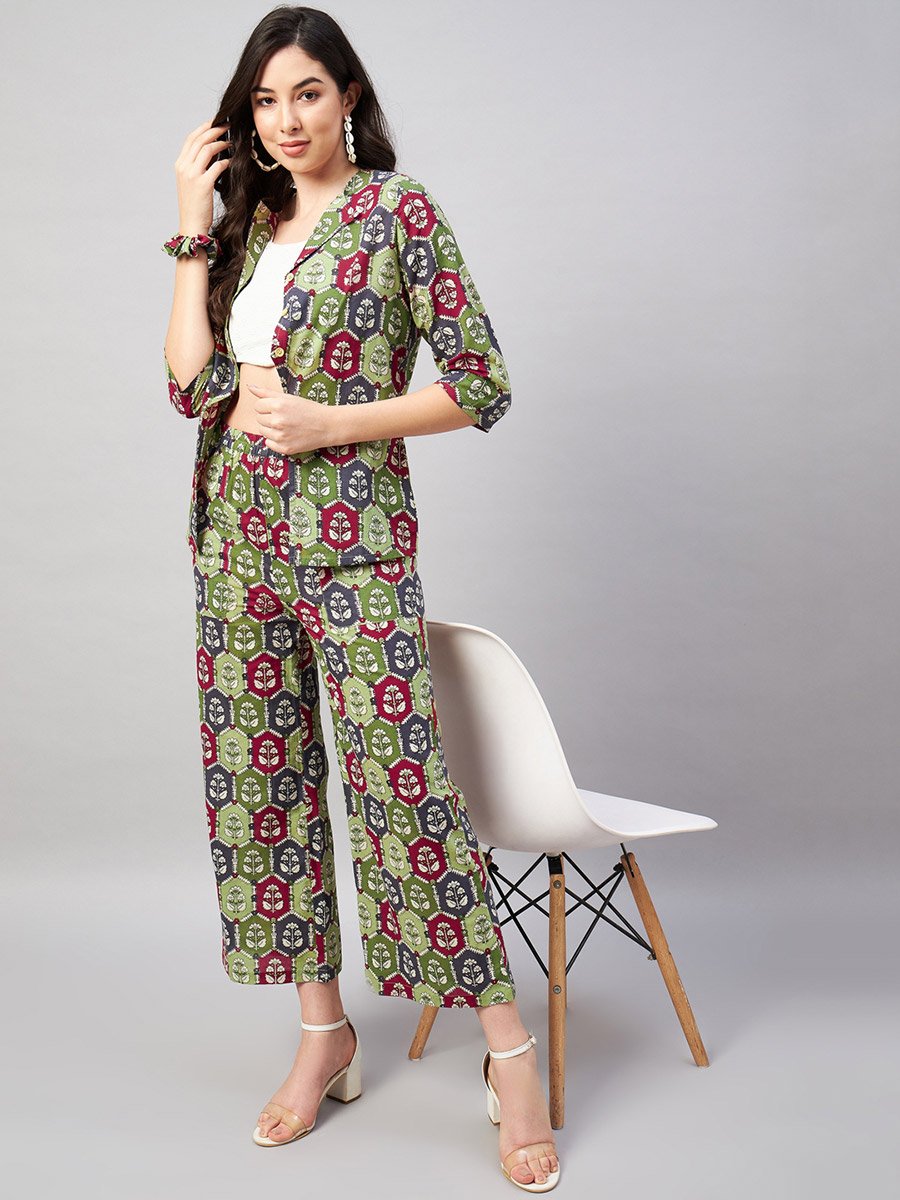 Women Waist Cut-Out Shirt, Scrunchie and Pants Co-ords