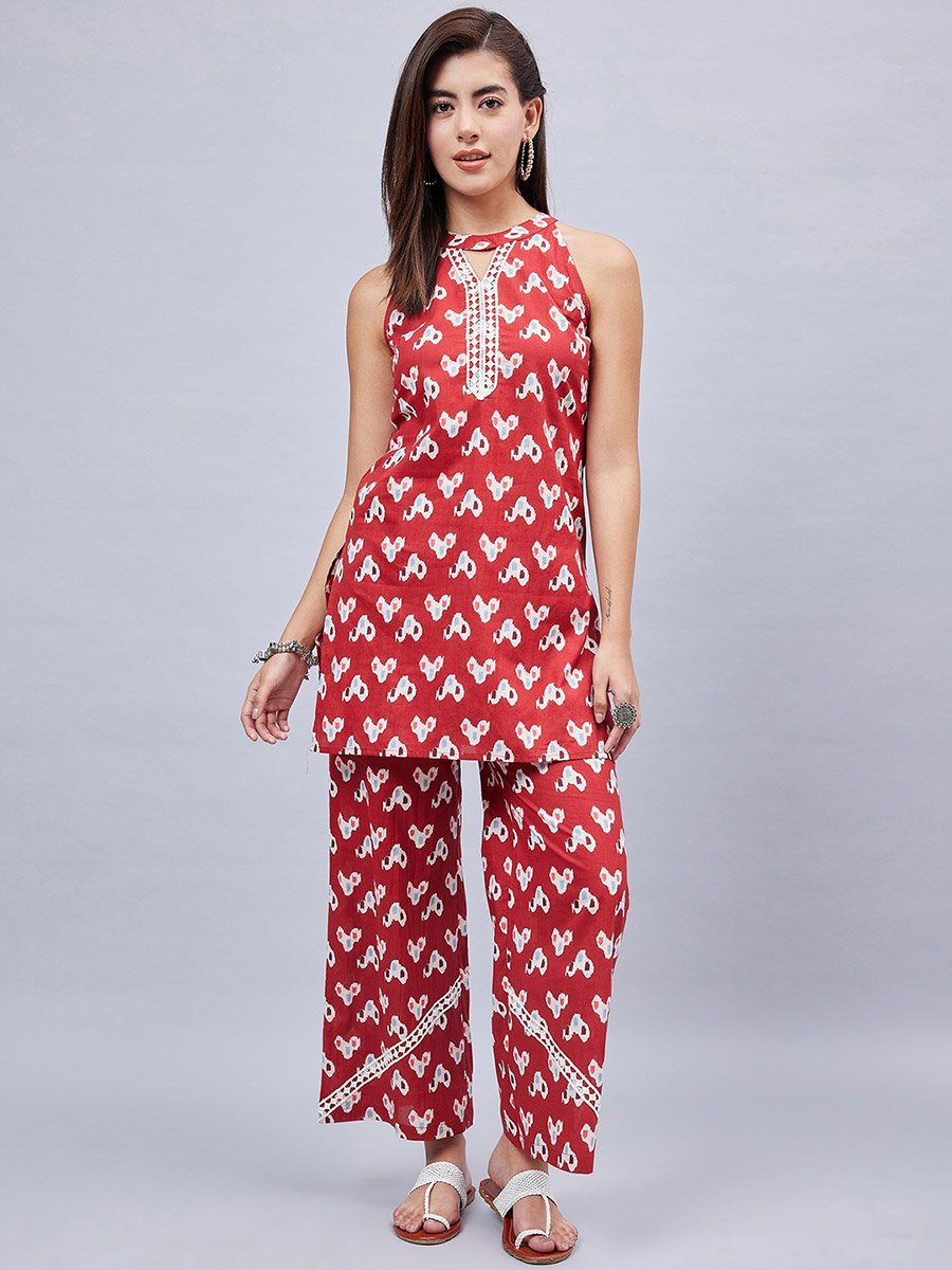 Women Longline Printed Top and Pants Co-ords