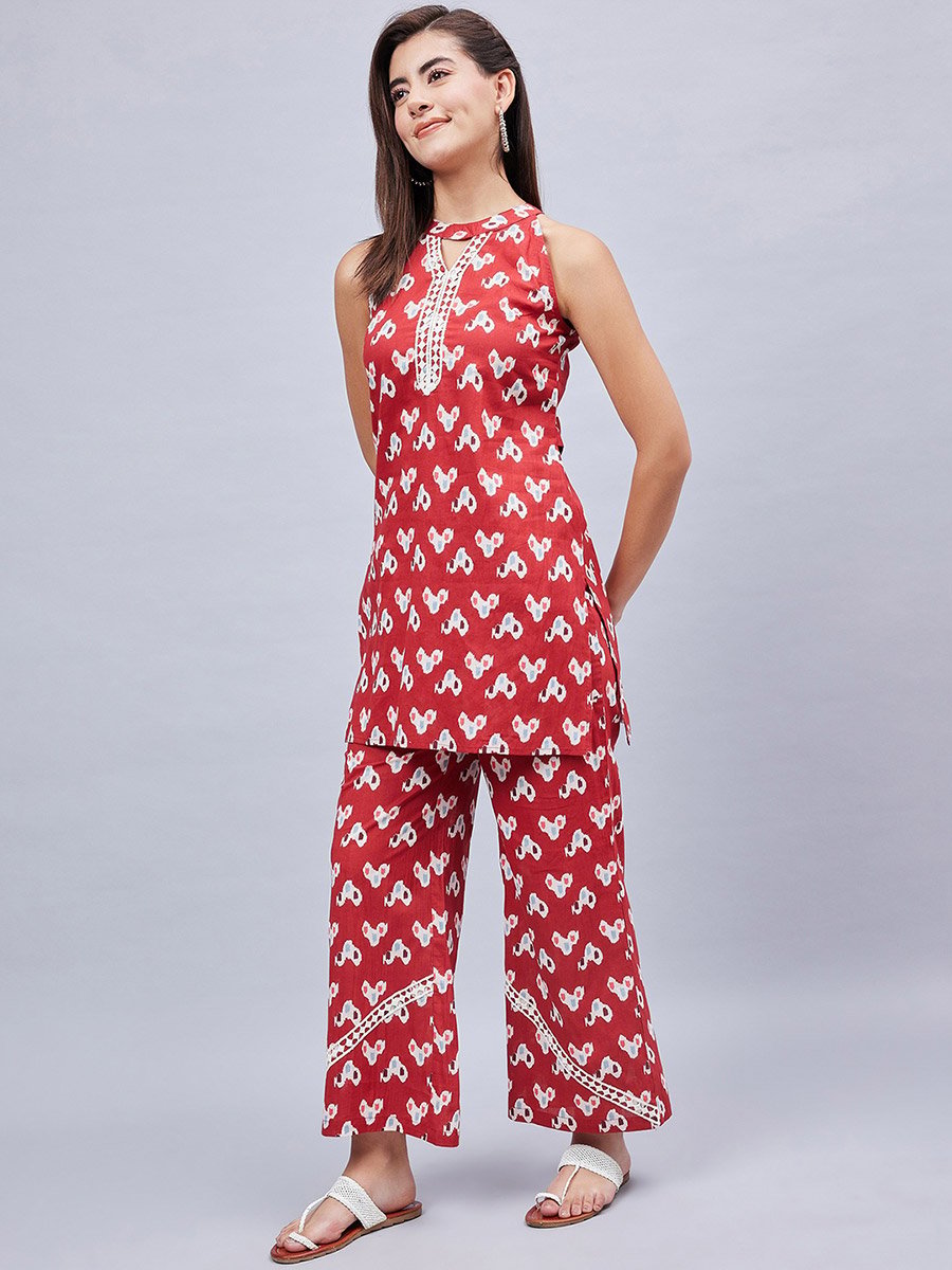 Women Longline Printed Top and Pants Co-ords
