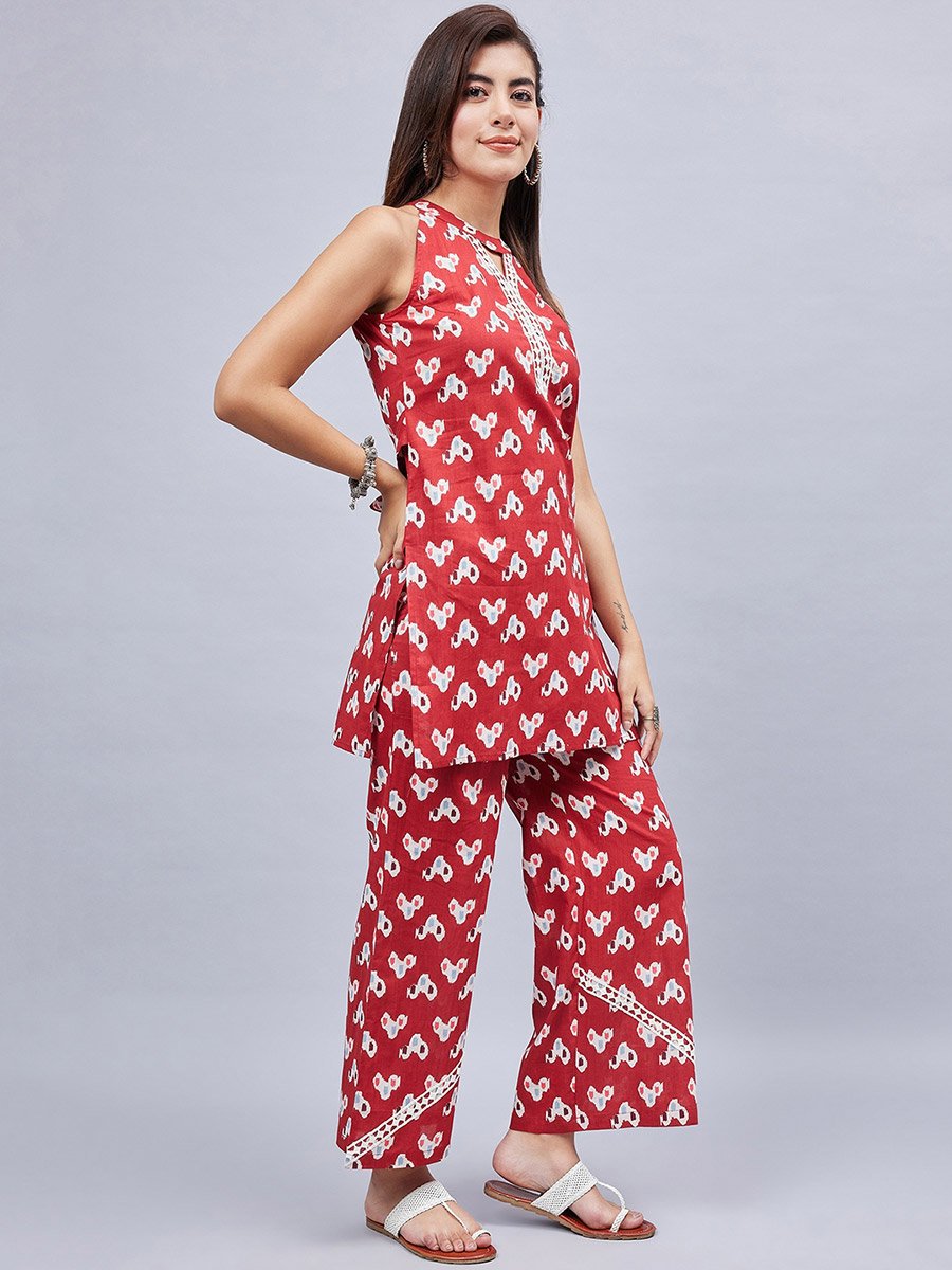 Women Longline Printed Top and Pants Co-ords
