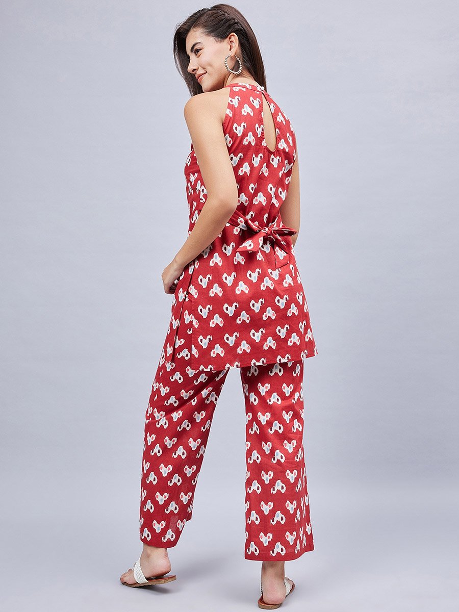 Women Longline Printed Top and Pants Co-ords