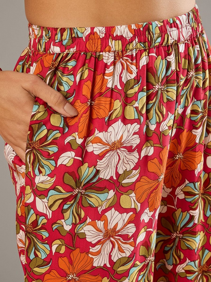 Rust Floral Halter Neck Top and Pants Co-Ords