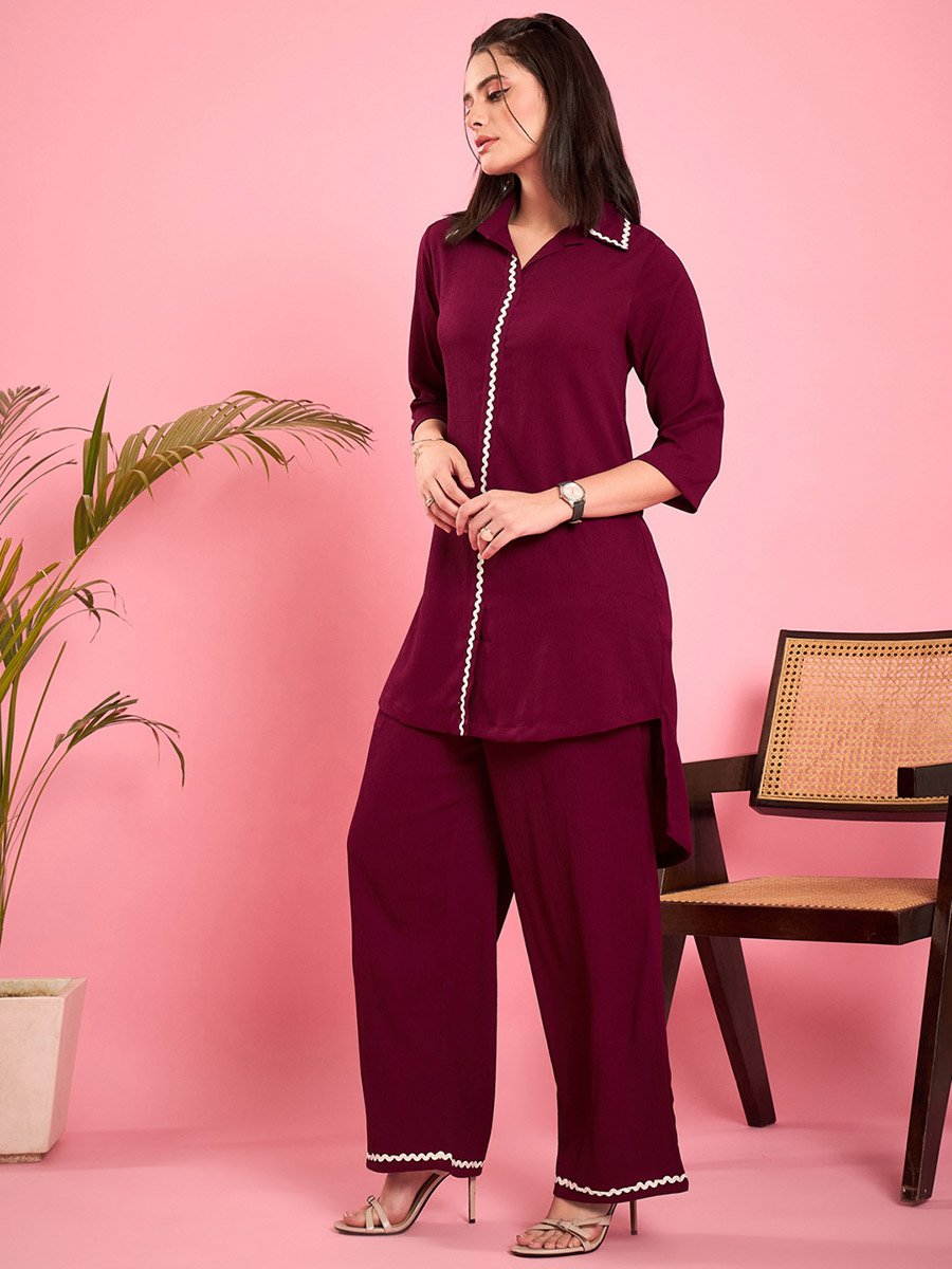 Women Purple Lace Detailing Tunic with Trousers Co-Ords