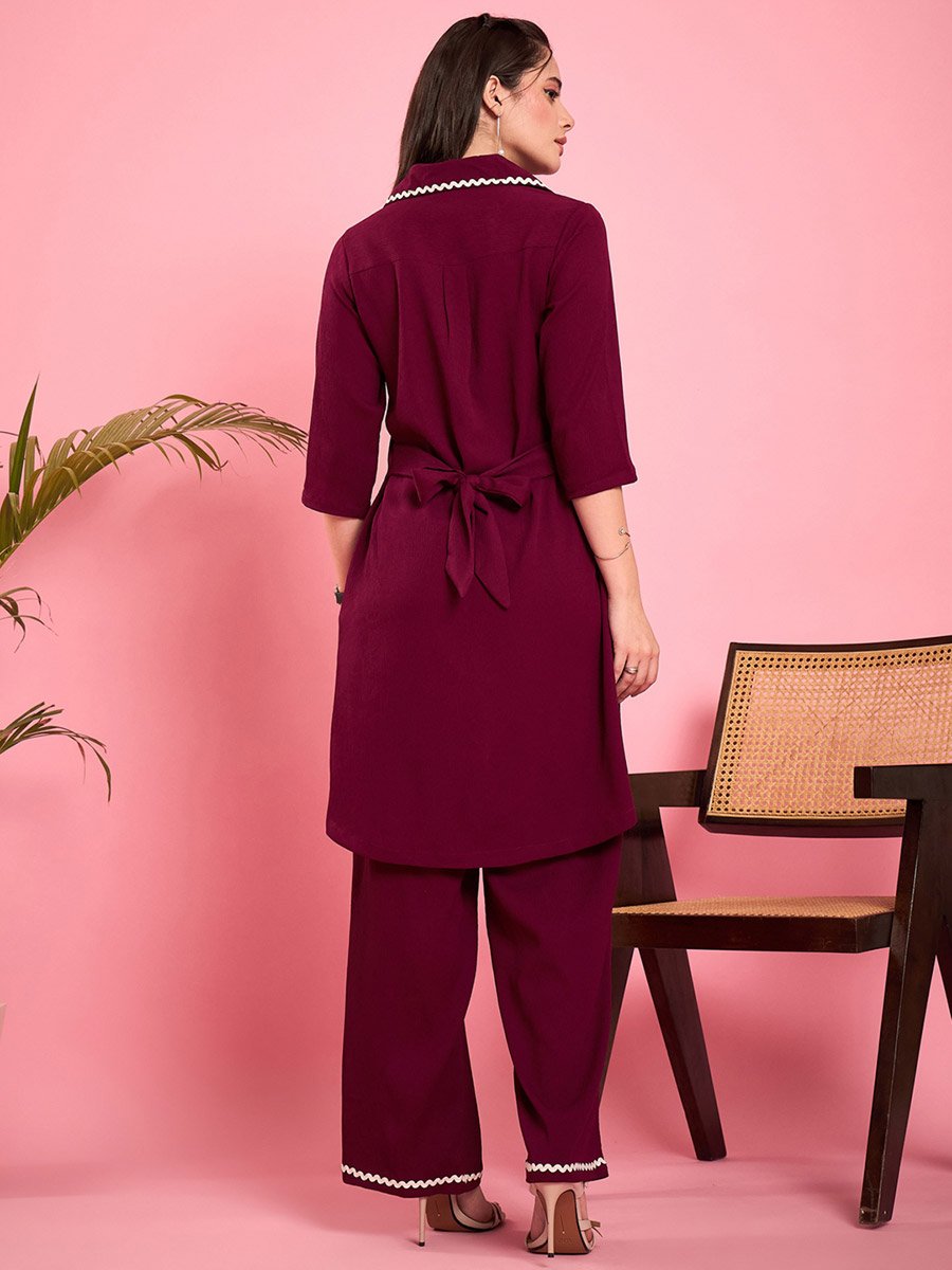 Women Purple Lace Detailing Tunic with Trousers Co-Ords
