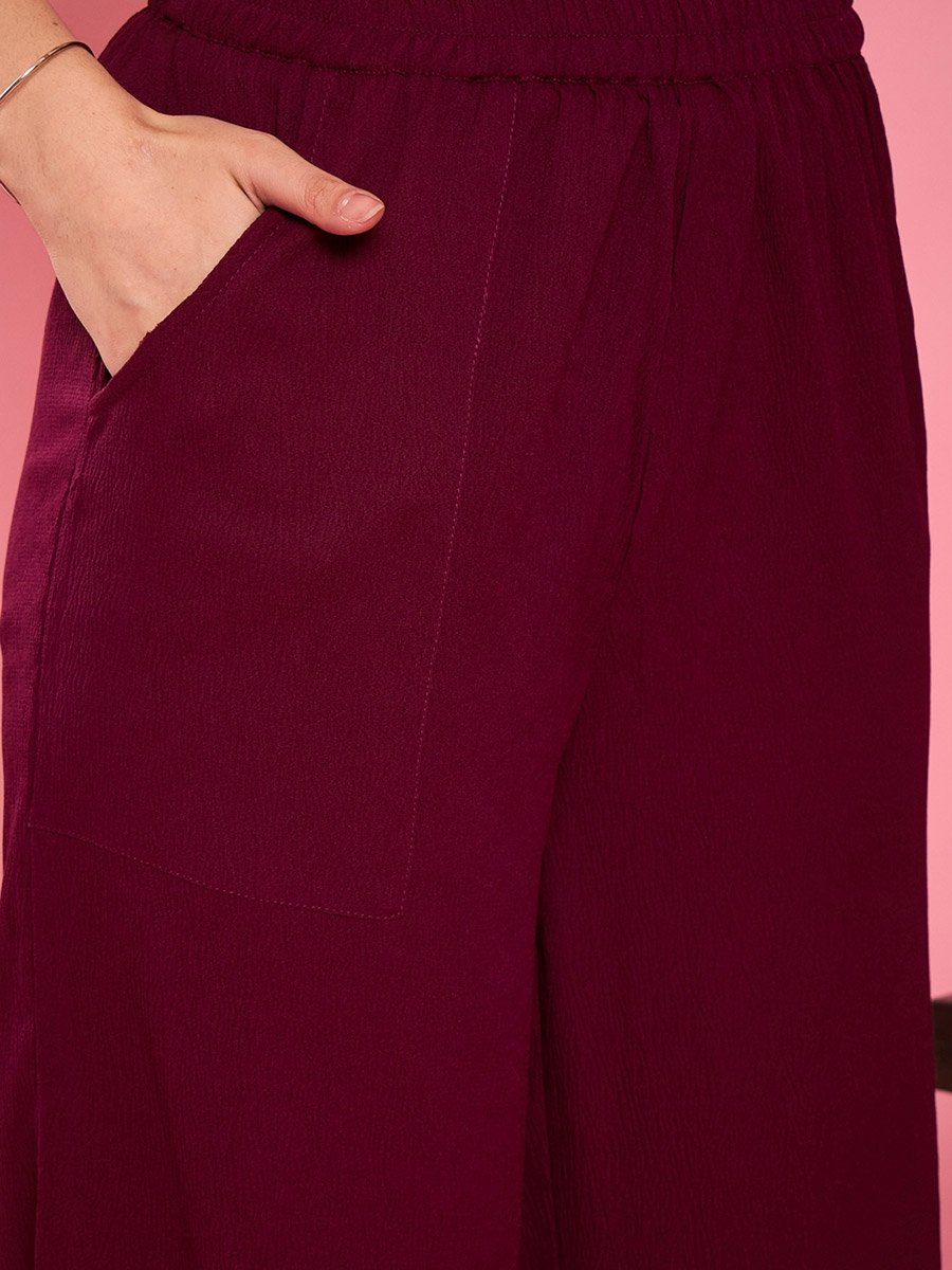 Women Purple Lace Detailing Tunic with Trousers Co-Ords