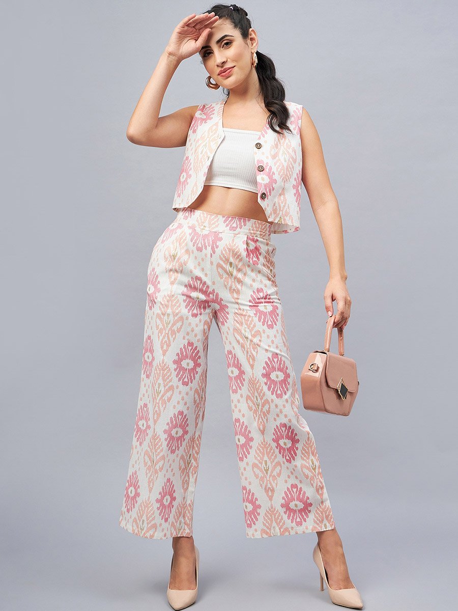 Women Geometric Print Waistcoat and Pant Co-Ords