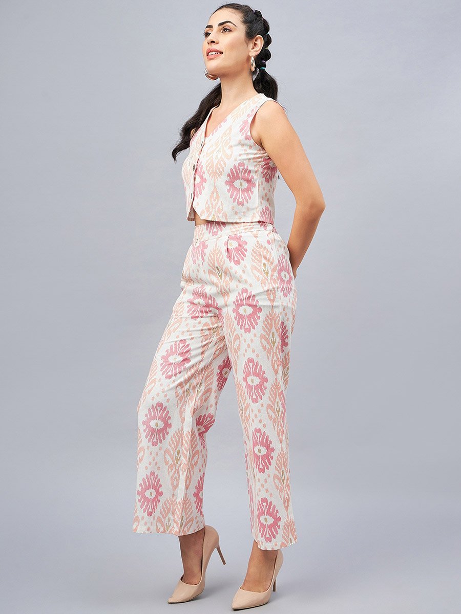 Women Geometric Print Waistcoat and Pant Co-Ords