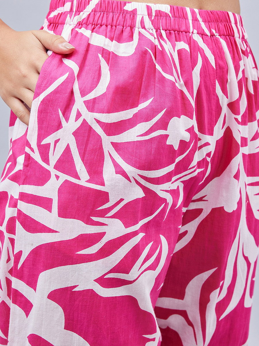Women Pink Printed Tunic with Trousers Co-Ords