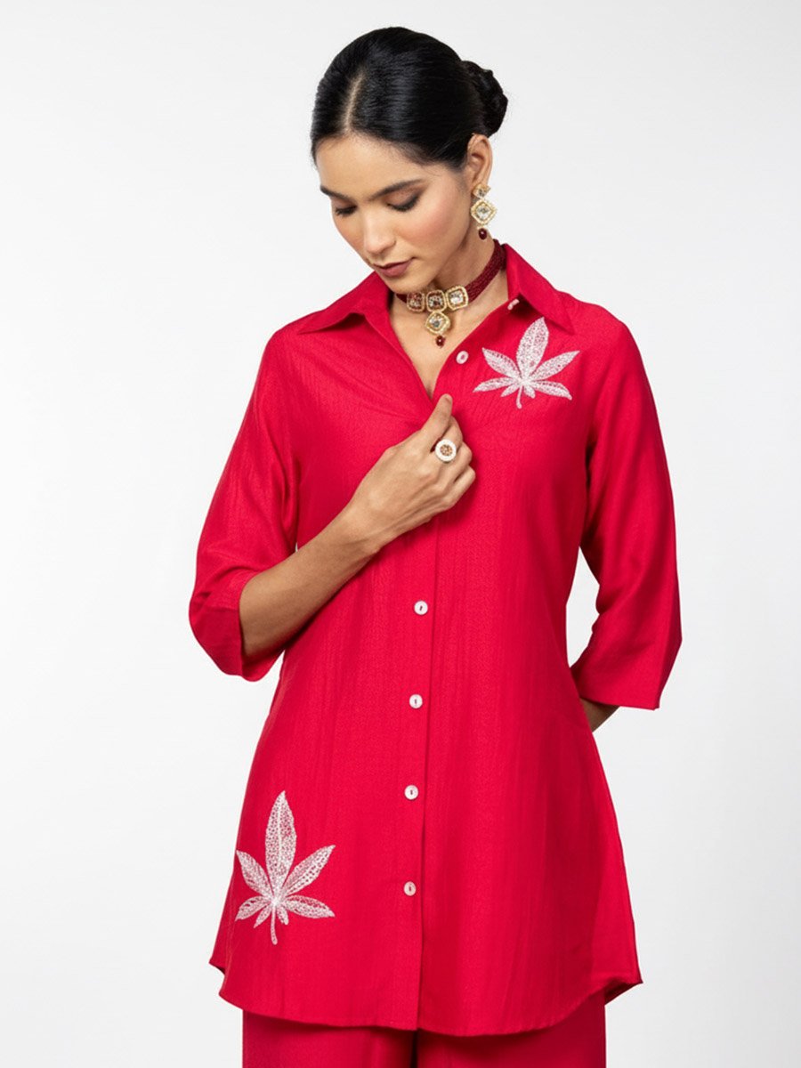 Women Embroidered Shirt and Wide Leg Trousers Co-ords
