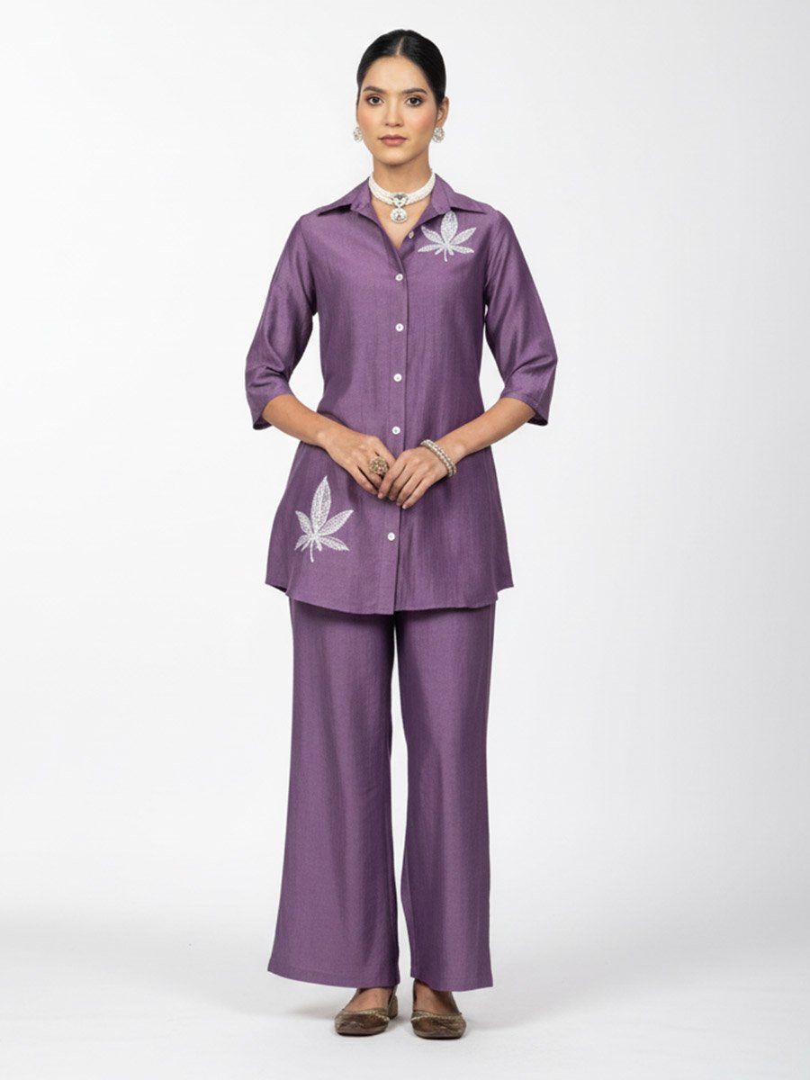Women Embroidered Shirt and Wide Leg Trousers Co-ords