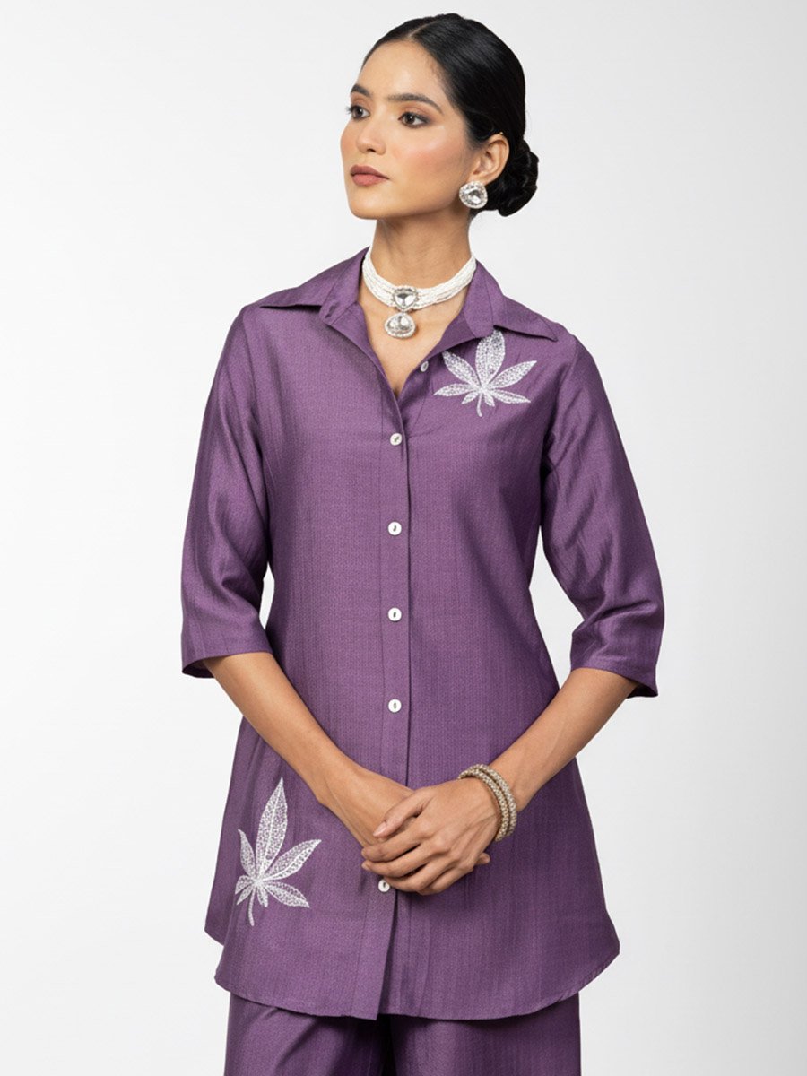 Women Embroidered Shirt and Wide Leg Trousers Co-ords