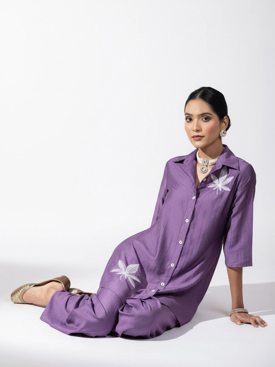 Women Embroidered Shirt and Wide Leg Trousers Co-ords