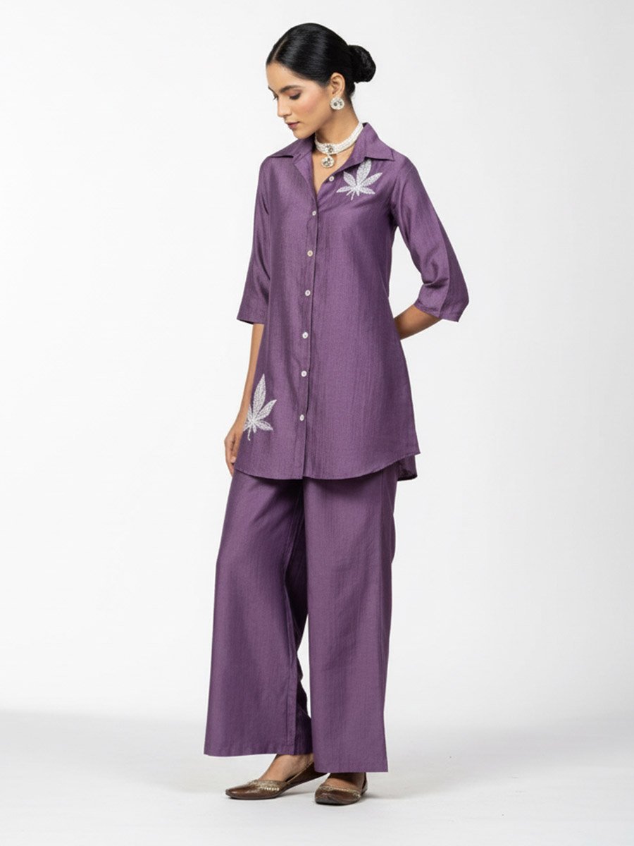 Women Embroidered Shirt and Wide Leg Trousers Co-ords